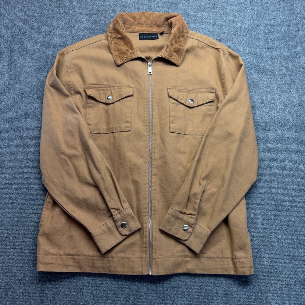 No Boundaries Mens Tan Canvas Workwear Jacket Corduroy Collar Brown Large
